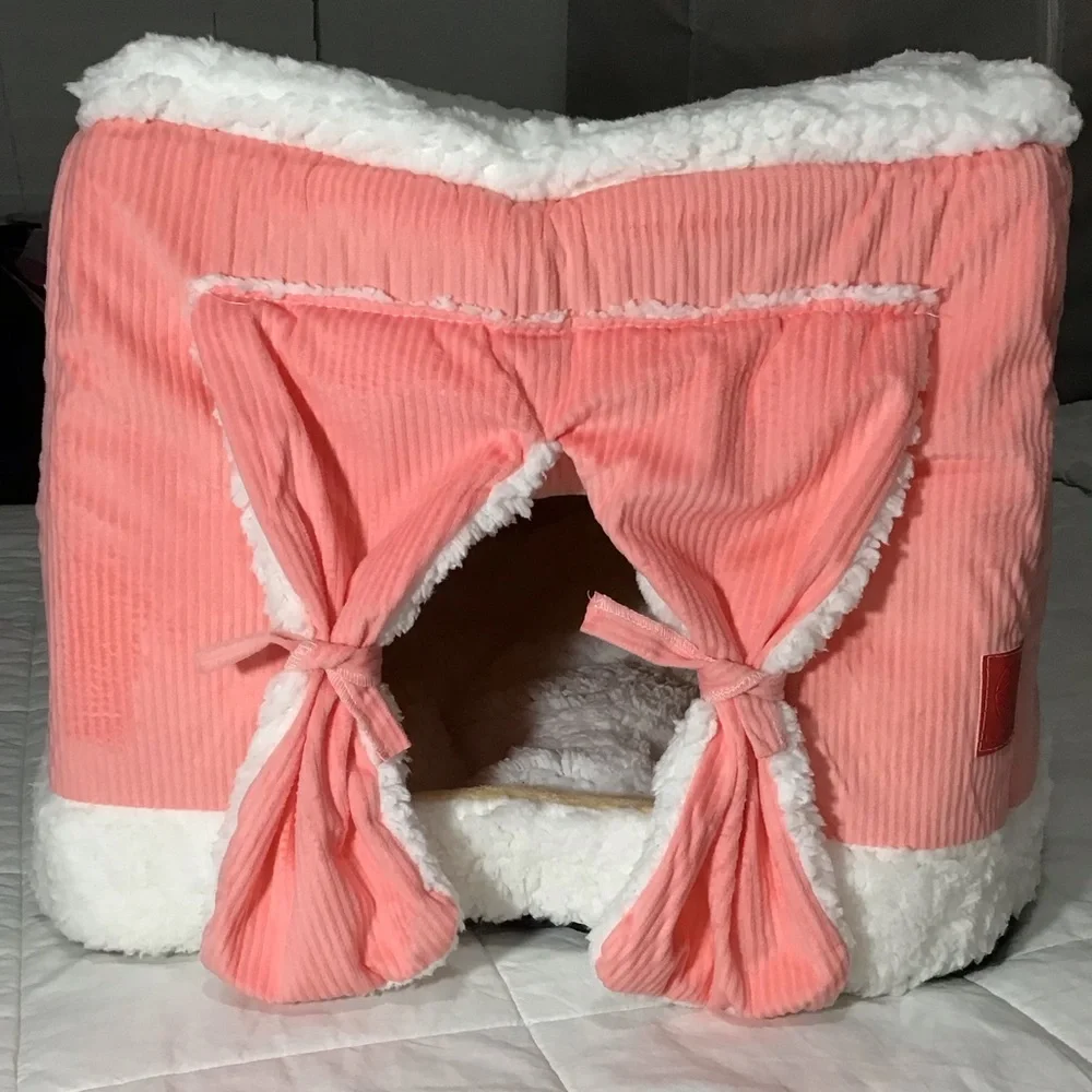 Cat Bed with Curtains, Cat Hideout, Cat Cave, Foldable Cat Bed, Size L